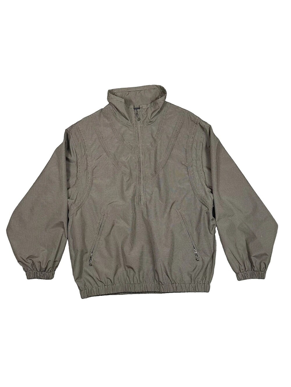 VTG 90s Sunice Golf Pullover Windbreaker Jacket Mens L Brown Houndstooth 1/2 Zip